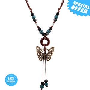 BRAND NEW MINACHI Boho Colorful Ceramic Bead Butterfly Charm Necklace